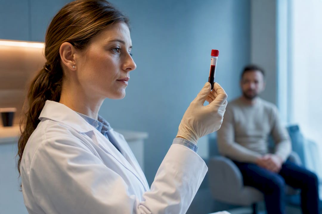 Blodprøverør analyseres i klinisk laboratorium