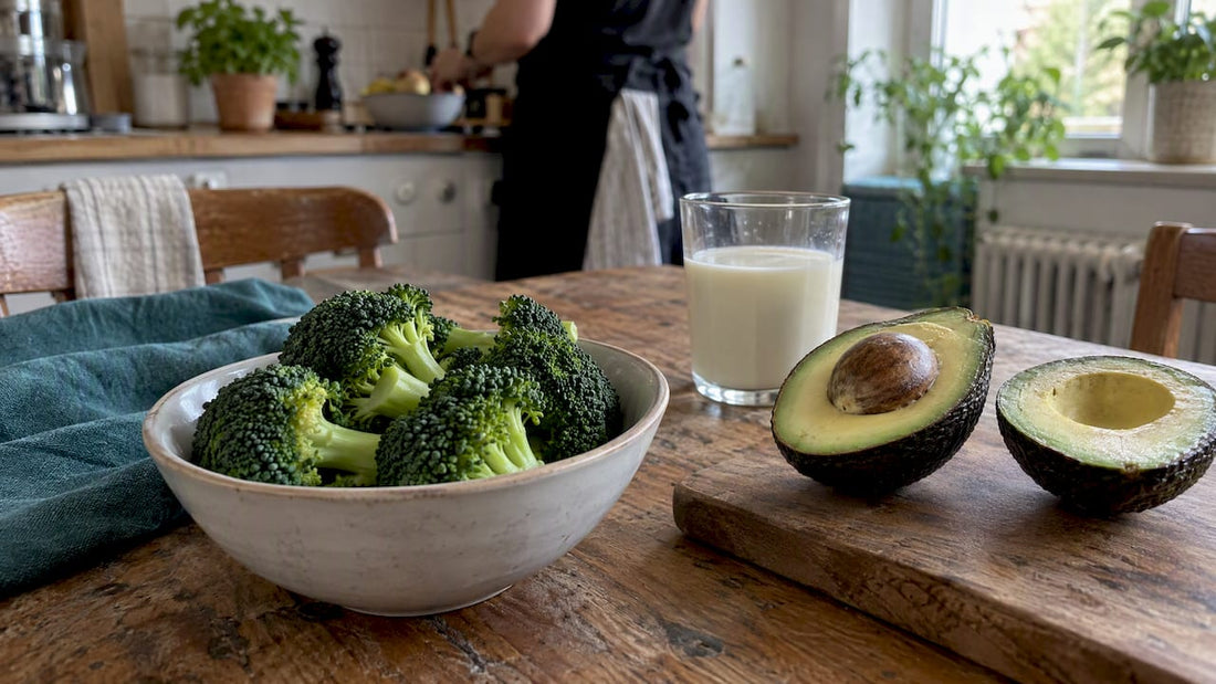 Broccoli, avocado og mælk som fødekilder