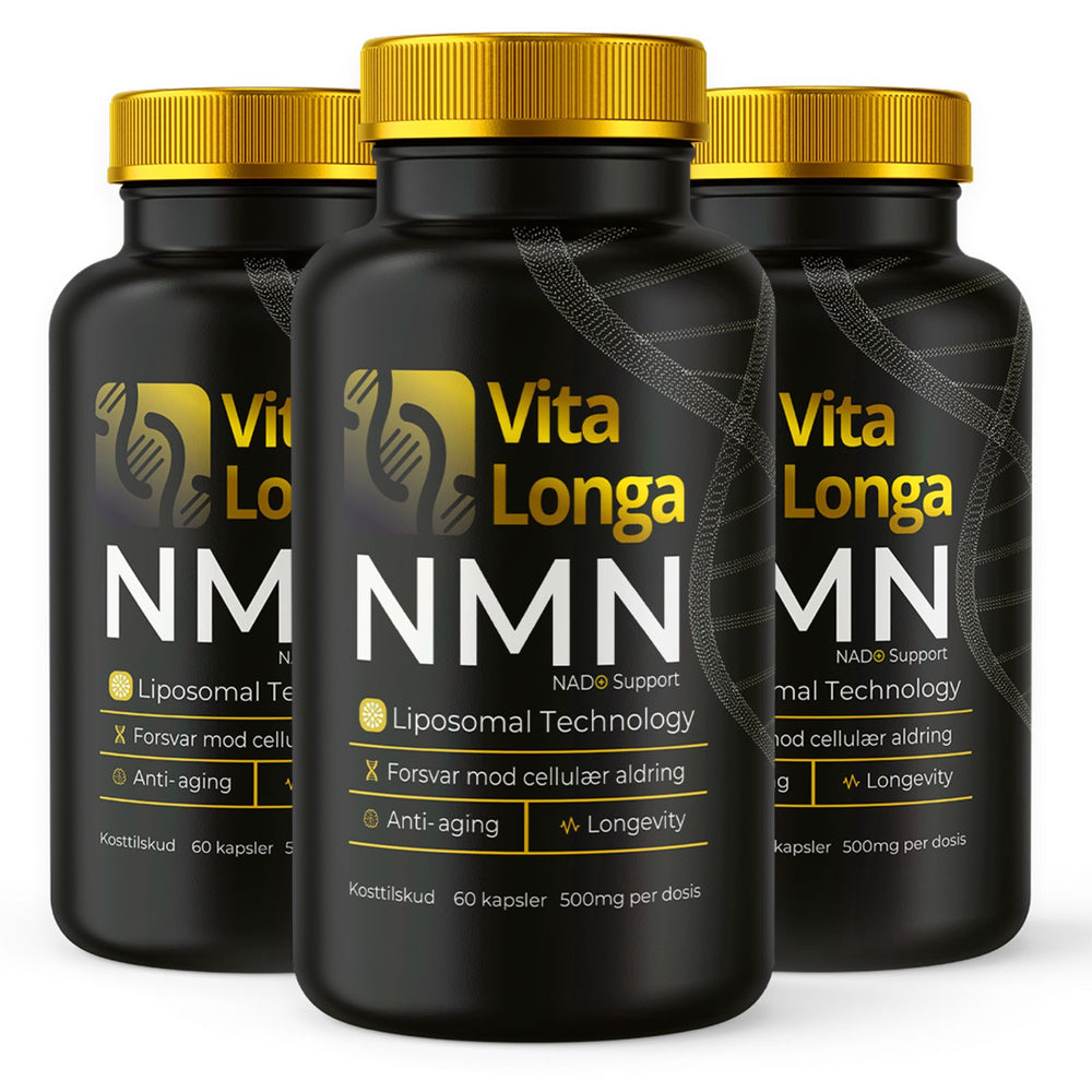 (3-pack) VITA LONGA NMN, 60 kapsler. 500 mg. NMN, 99,9% renhed